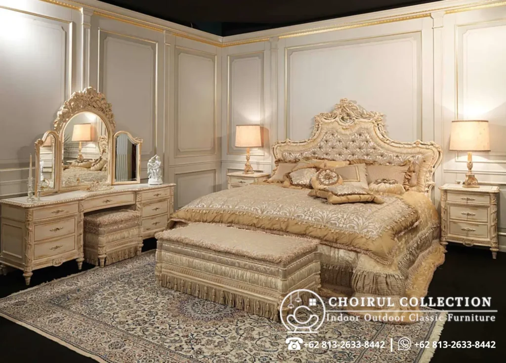 Set Kamar Tidur Ukir Krem Gold Mewah