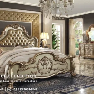 Set Tempat Tidur Klasik Ukir Gold Mewah