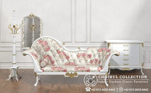 Sofa Daybed Mewah Putih Gold Ukir